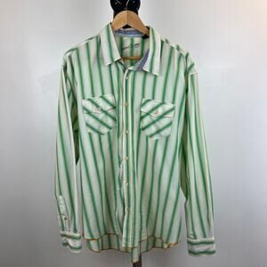 Green Striped Casual Button Down Shirt